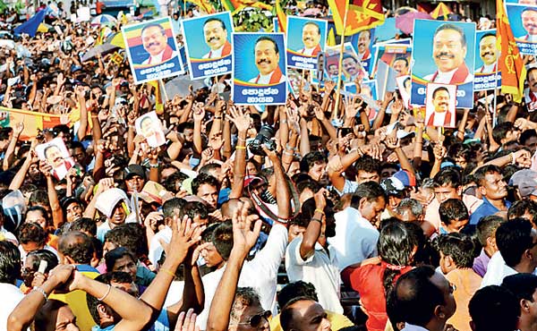 Thousands gathered at the rally in Nugegoda